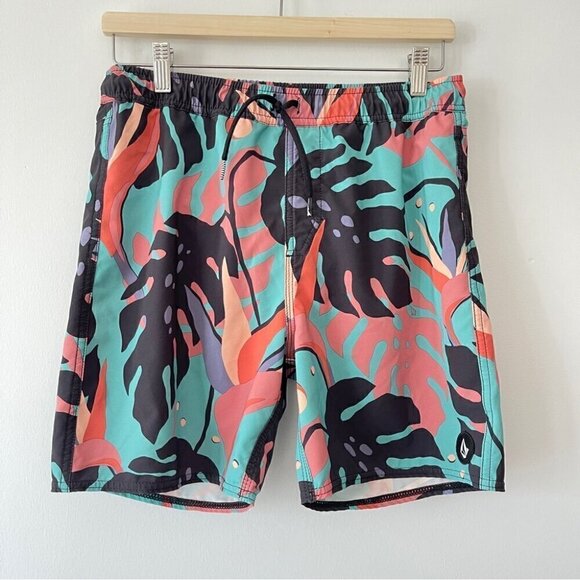 Boys Volcom Swin shorts tropical elastic waist swim trunks size X-large - Picture 1 of 9